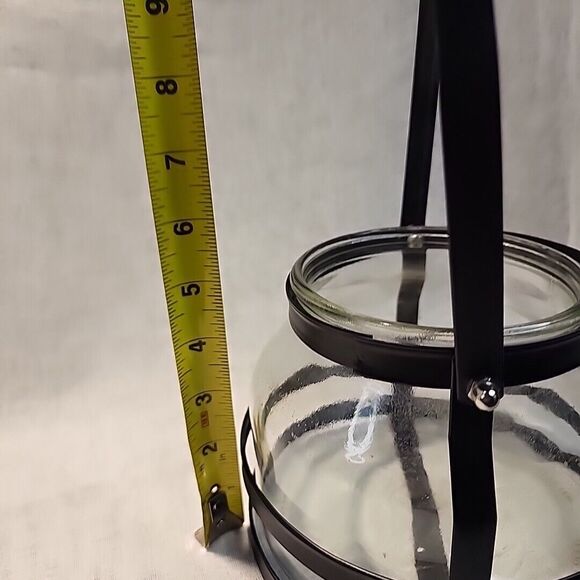 Black Metal Clear Glass Hanging / Tabletop Lantern Candle Holder 5” Tall Heavy - Picture 6 of 11